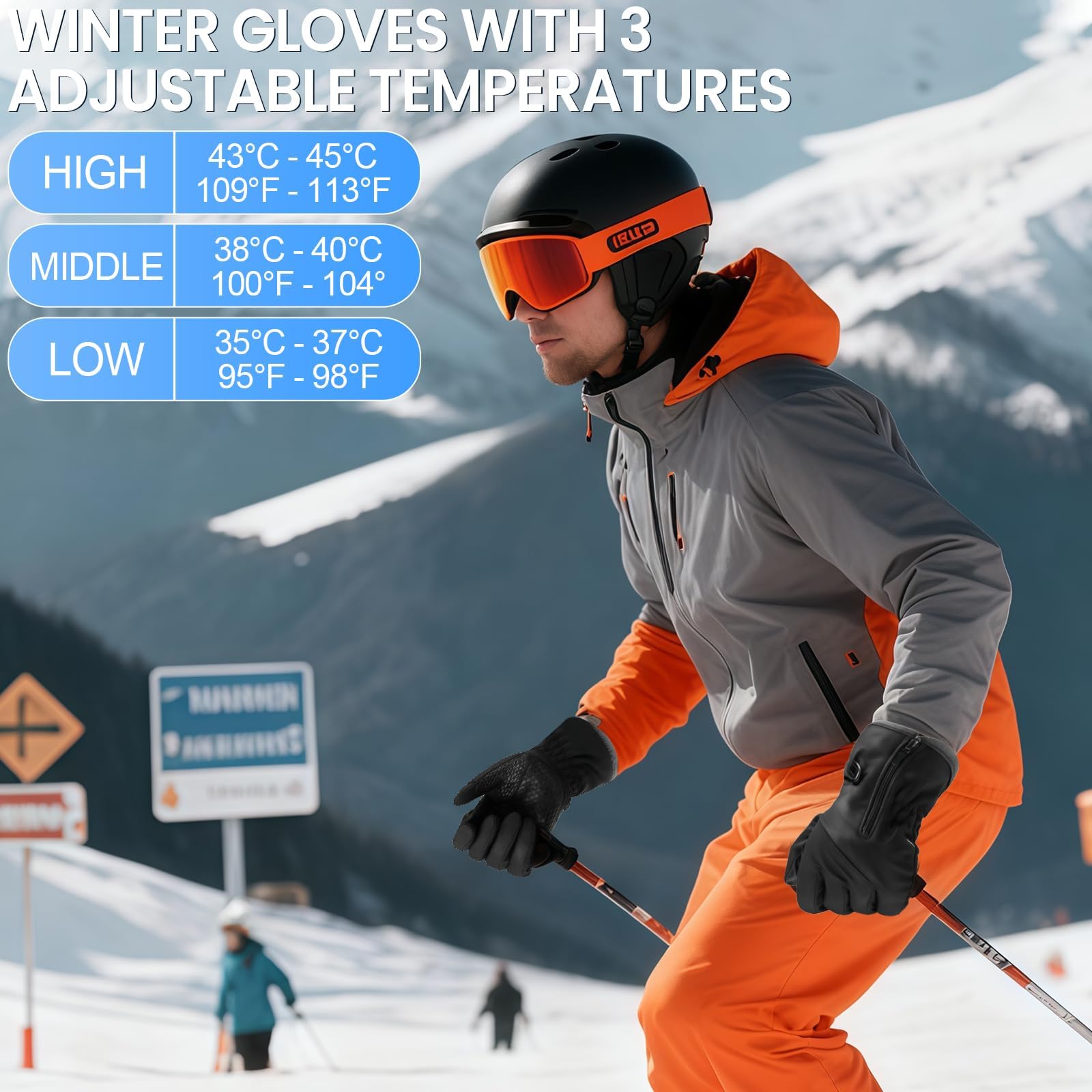 Générique Gants Chauffants pour Homme Femme, Rechargeable Gants Chauffants USB avec Écran Tactile, Imperméables et Antidérapants, 3 Températures Réglables, Gants Hiver pour Velo/Moto/Ski/Travail