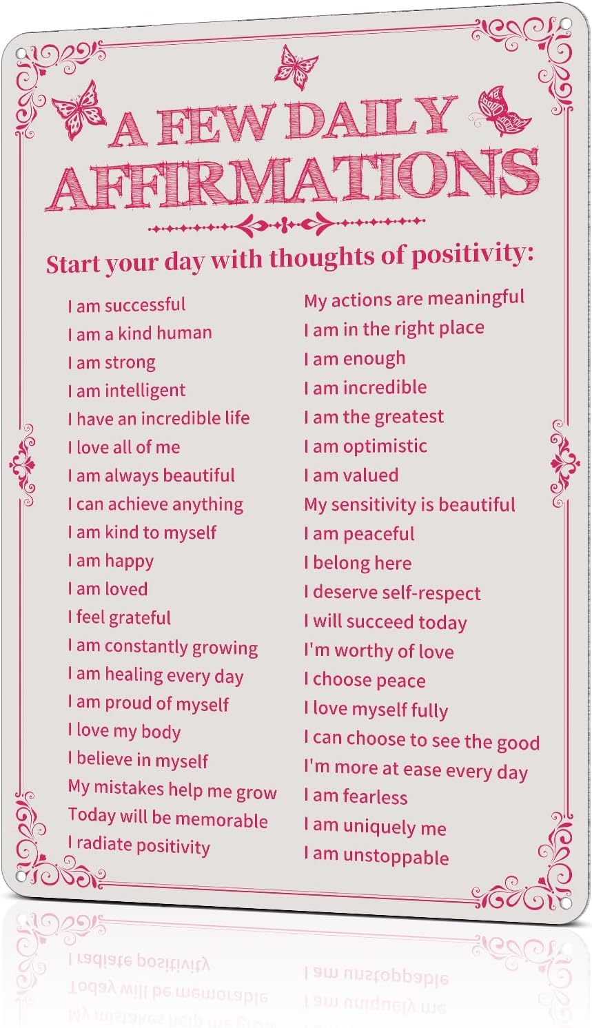 SMAZDFXX Room Decor Aesthetic A Few Daily Affirmations Motivational Art Tin Metal Sign Pink Butterfly Home Coffee Office 5.5"x8"