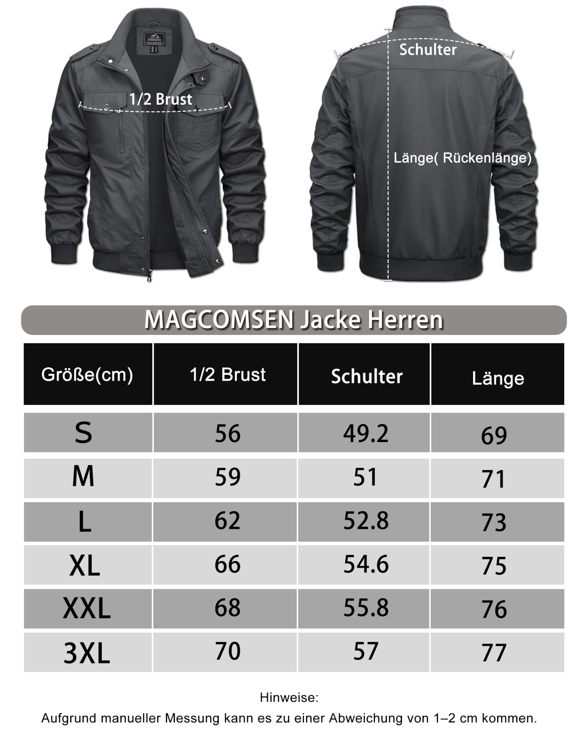 MAGCOMSEN Męska kurtka przejściowa Cargo, kurtka outdoorowa, wiatroszczelna, wiosenna, wojskowa, lotnicza, bawełna, stójka, kurtka robocza z wieloma kieszeniami