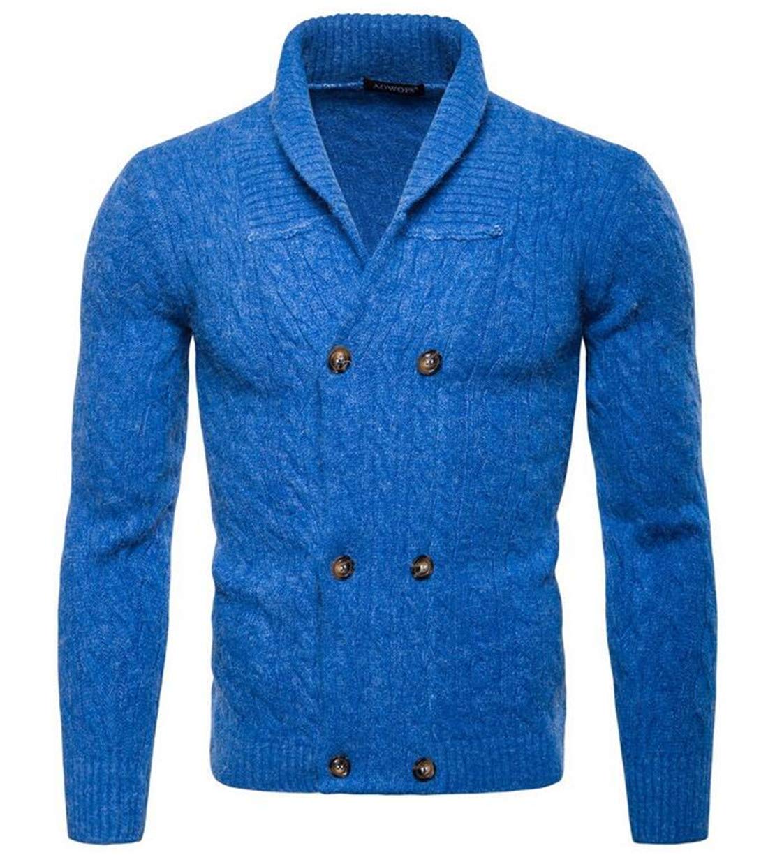 Slim Fit V-Neck Double-Breasted Shawl Collar Cardigan Sweaters Royal Blue US XS