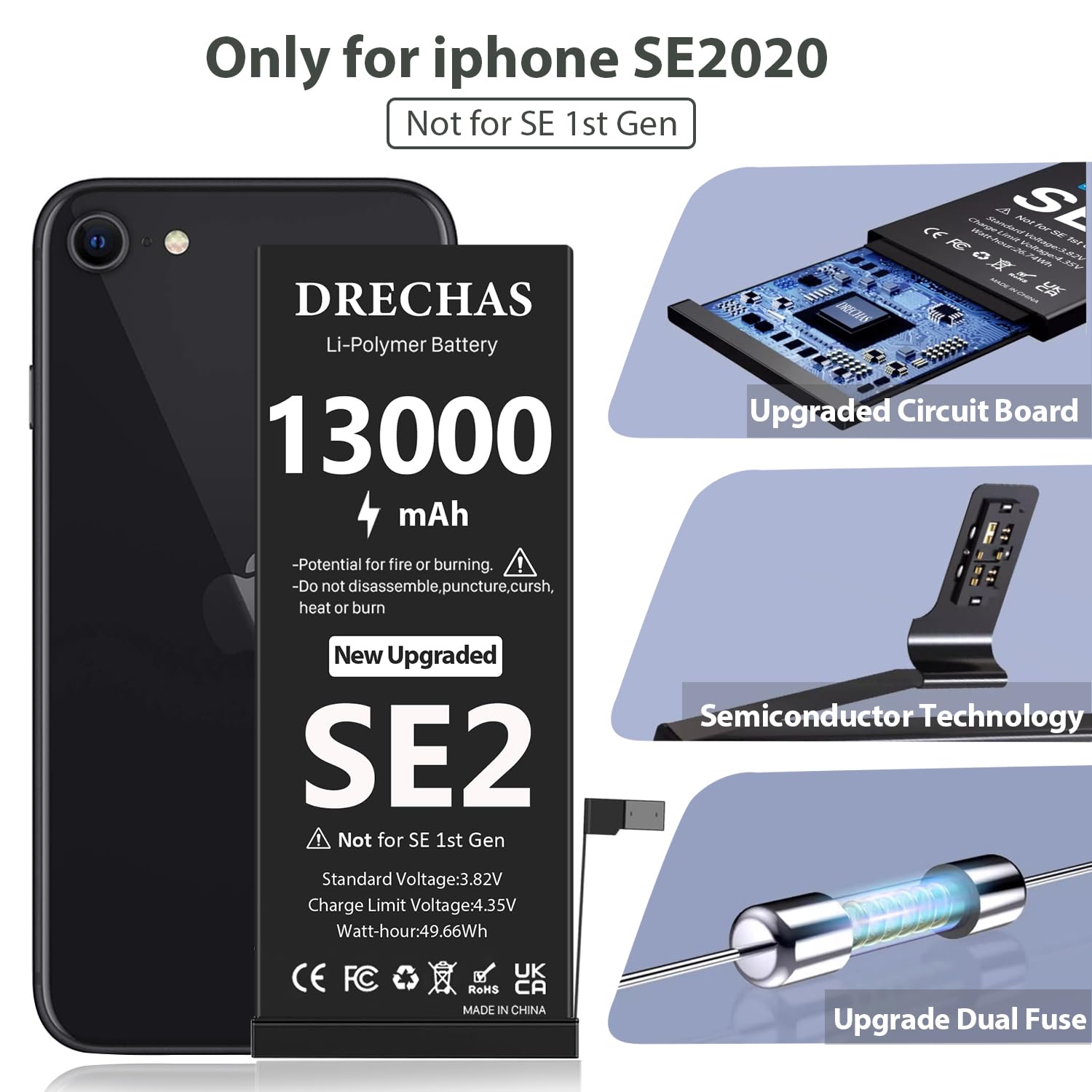 Amazon.com: DRECHAS [13000mAh] Battery for iPhone SE2020, Upgraded
