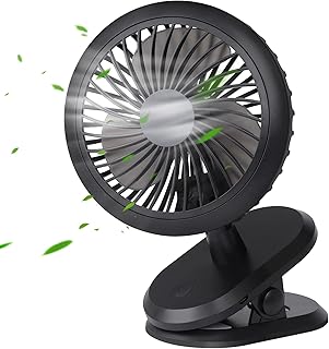 Bigqin USB Ventilateur Pince 2021, Clipper Ventilateur Bureau avec Batterie Rechargeable, 3 Vitesses 320° Rotation Silencieux Refroidissement Air pour Bureau Domicile Poussette Bébé en Plein，Noir