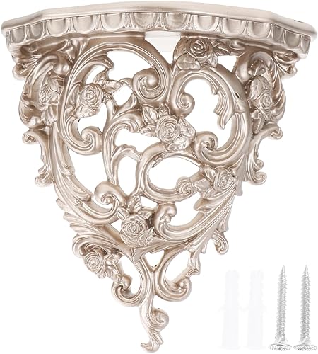 DOITOOL Estante de pared flotante de resina de estilo europeo, decoración de pared hueca vintage, estante de flores montado en oro para sala de