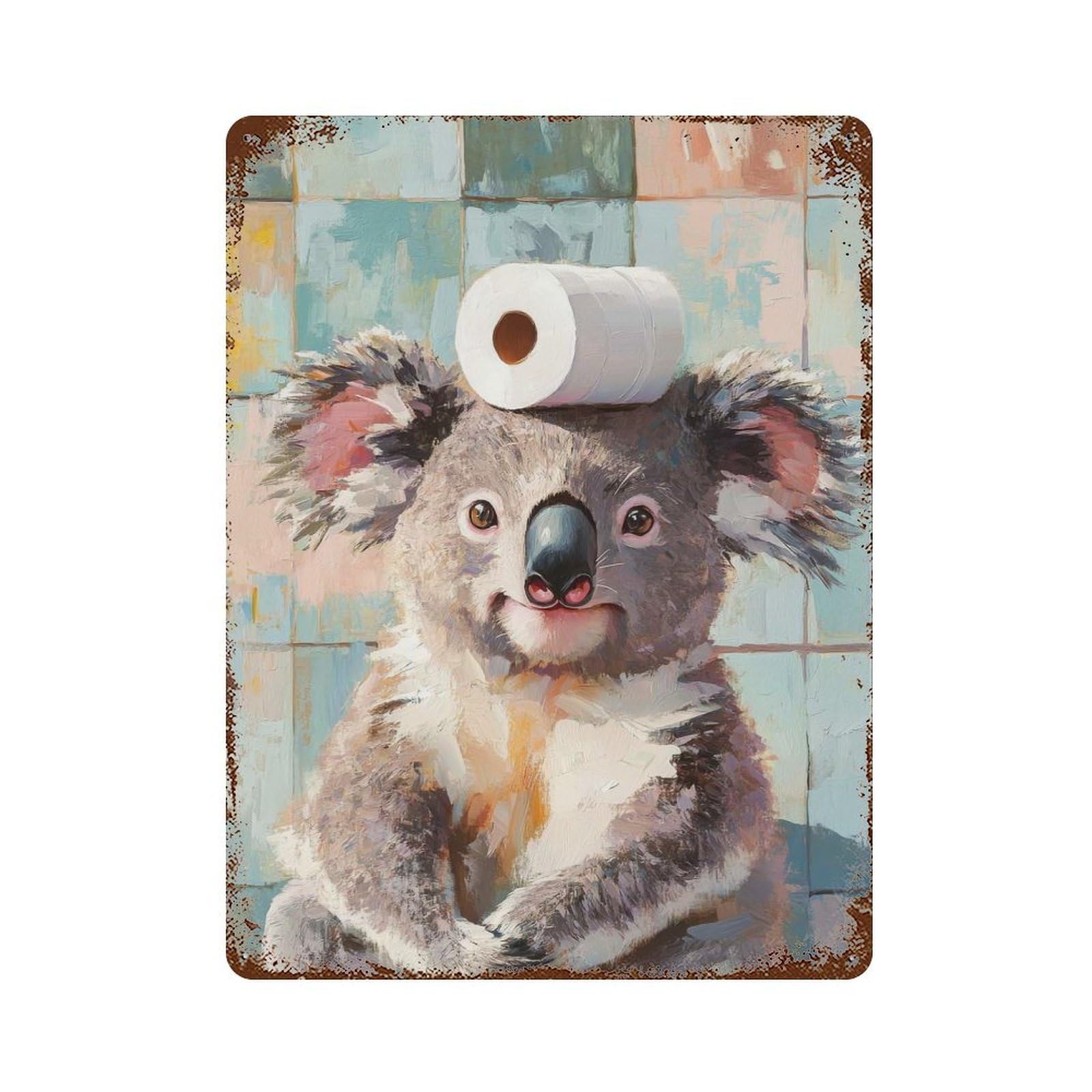 Rust Effect Koala with Toilet Paper Distressed Metal Wall Sign 15.7"x11.8", Decorative Metal Wall Art for Living Room, Hallway And Home Decor