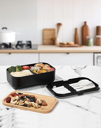 Miniatura 2 de Bento Box - Lonchera para adultos, tapa de bambú natural y tabla de pan, apta para microondas, apta para lavavajillas, sin BPA, a prueba de fugas,