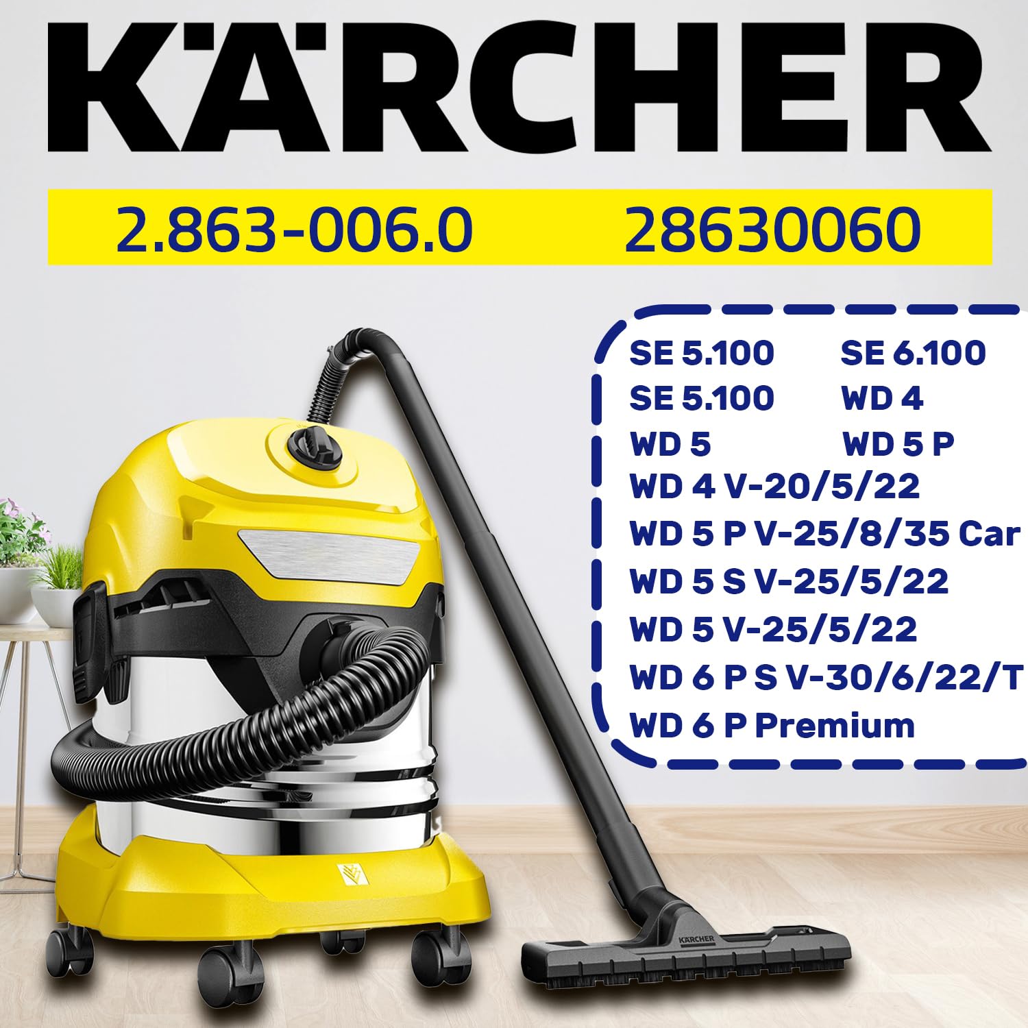 4 Pièces Sacs Microfibre Aspirateur Kärcher WD4 WD5 WD6 - 2.863-006.0 28630060 - MONTERAL Garantie 10 Ans
