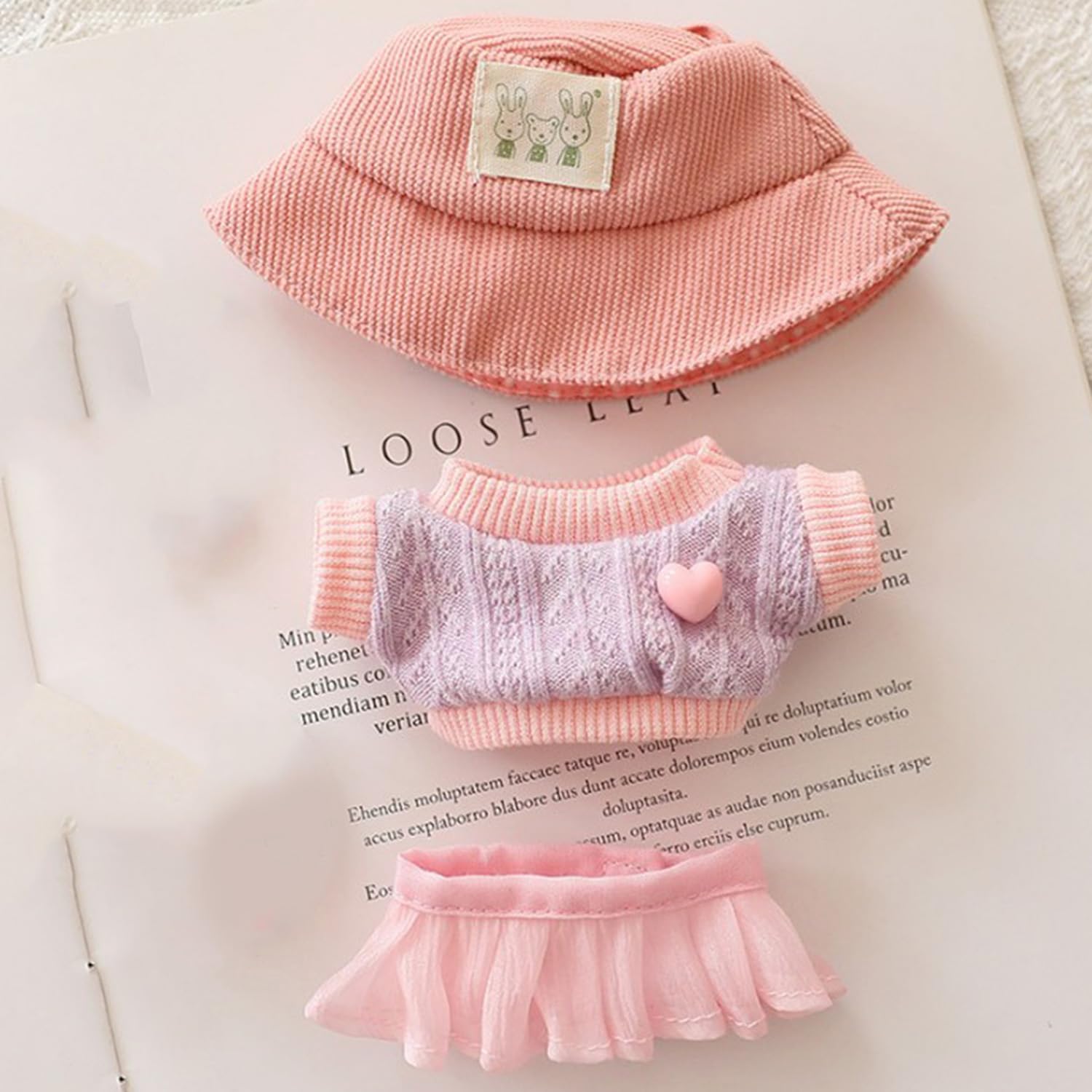Clothes for Labubu Sweater Clothes Accessories(No Doll Only Clothes), Stylish Outfit Suitable for 6.69inch (17cm) Doll Soft Clothing Replacement (Pink+hat)