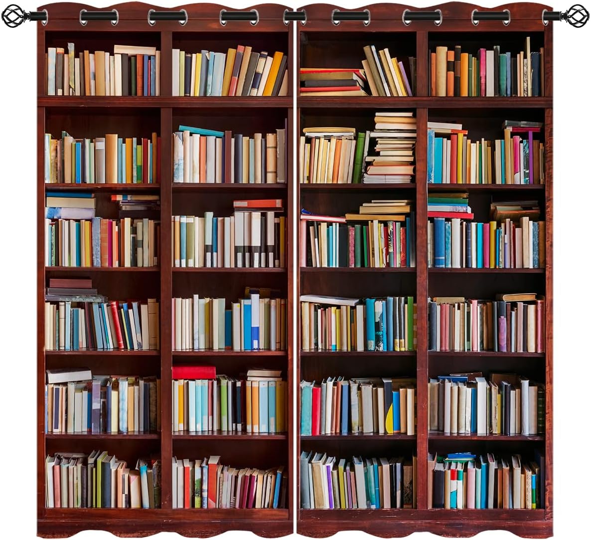 Educational Bookcase Blackout Curtains for Girls Boy Home Decor, Library Vintage Bookshelf Grommet Thermal Insulated Drapes Darkening Window Curtain for Bedroom Living Room, 42 x 63 Inch