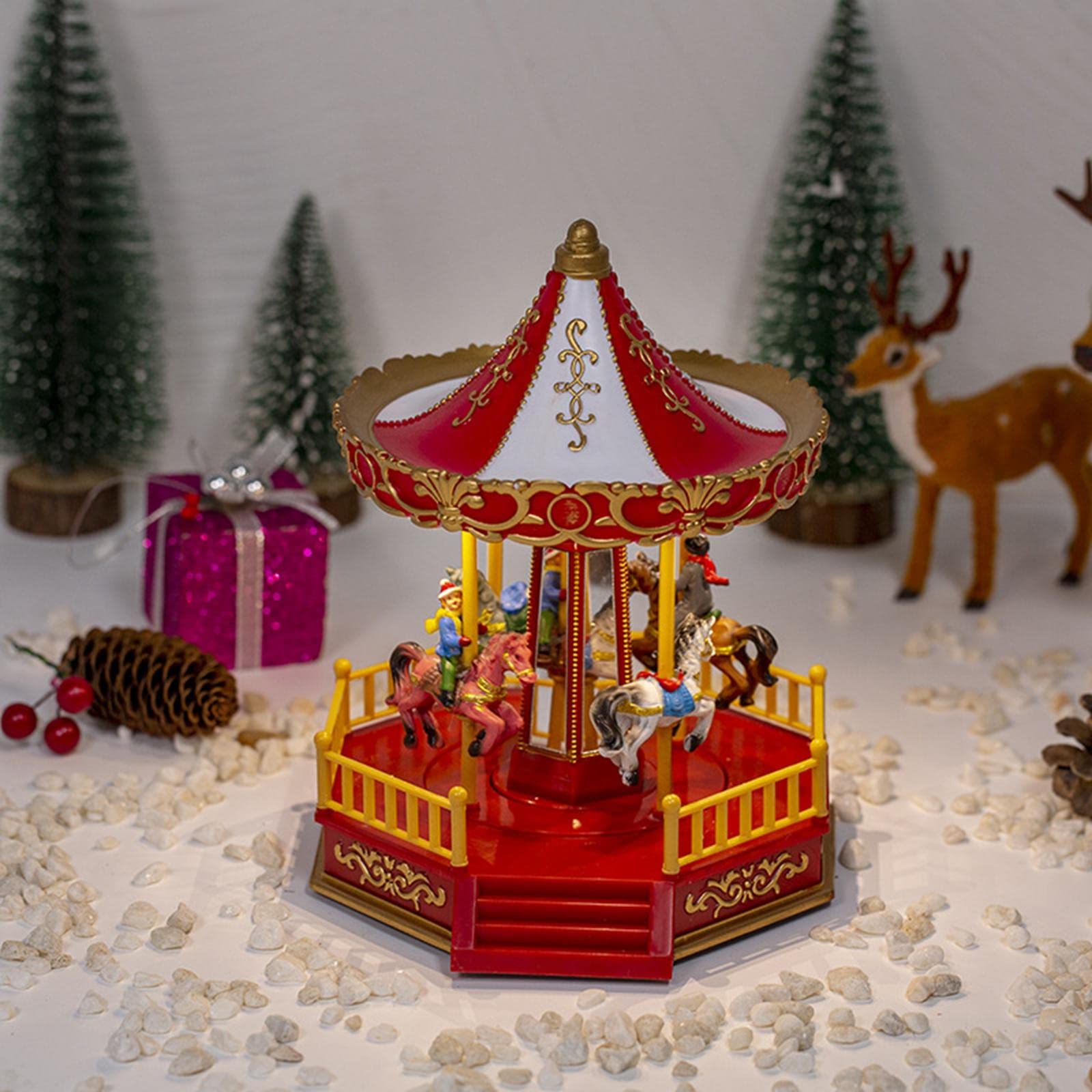 LICHTS Merry Go Round Carousel Decorative Music Box for Dining Room Party Gift
