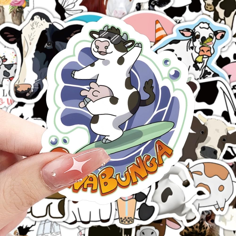 50 Pcs Cow Stickers Laptop Car Scrapbook Phone Skateboard Suitcase Luggage Bike Cow Vinyl Waterproof Aesthetic Personalised Stickers for Teens Boys Girls Adults - Image 4