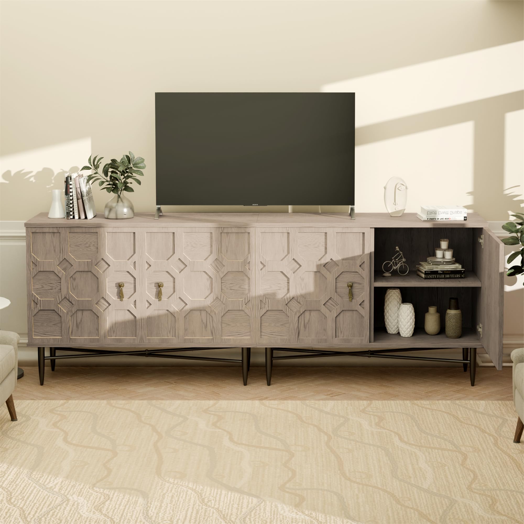 Elegante armadietto scanalato in rovere – 2 ante in legno con ripiano regolabile per soggiorno, ingresso, corridoio e sala da pranzo.