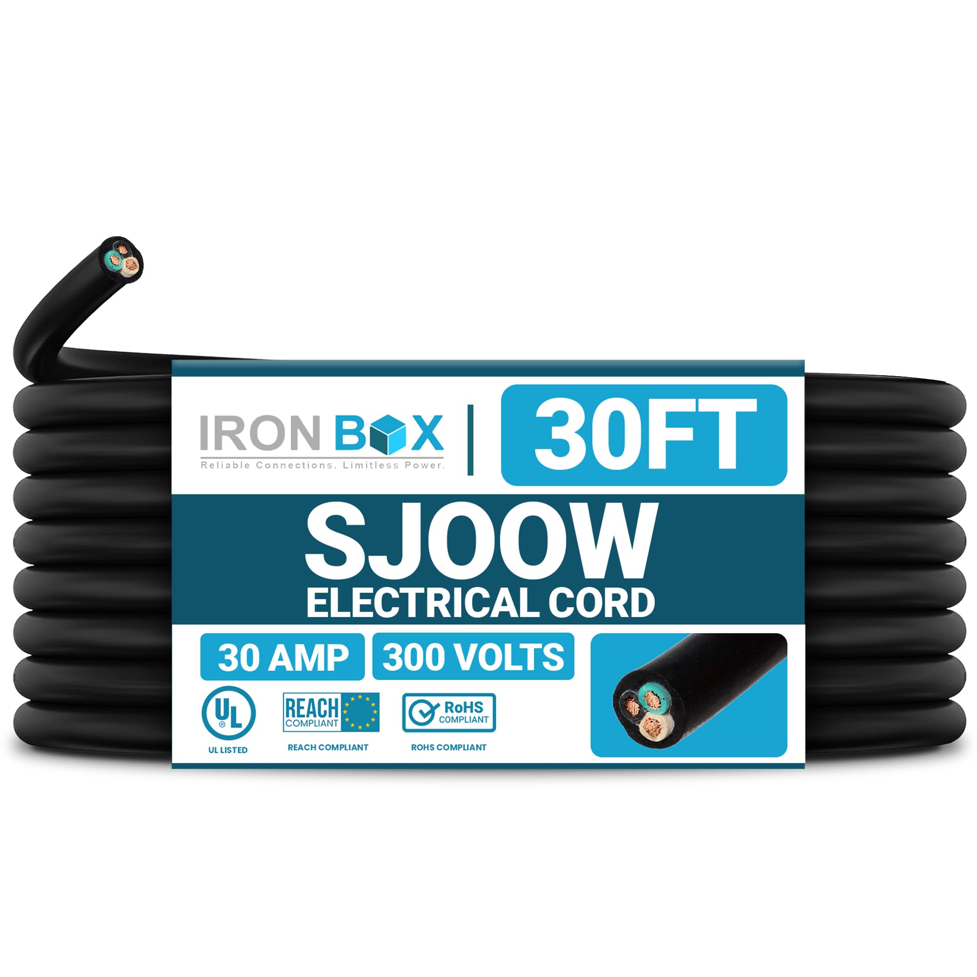 10/3 Bulk Cable 30 Foot - SJOOW Jacket, 30 Amps, 3 Wire, 300v - Water and Oil Resistant (30)