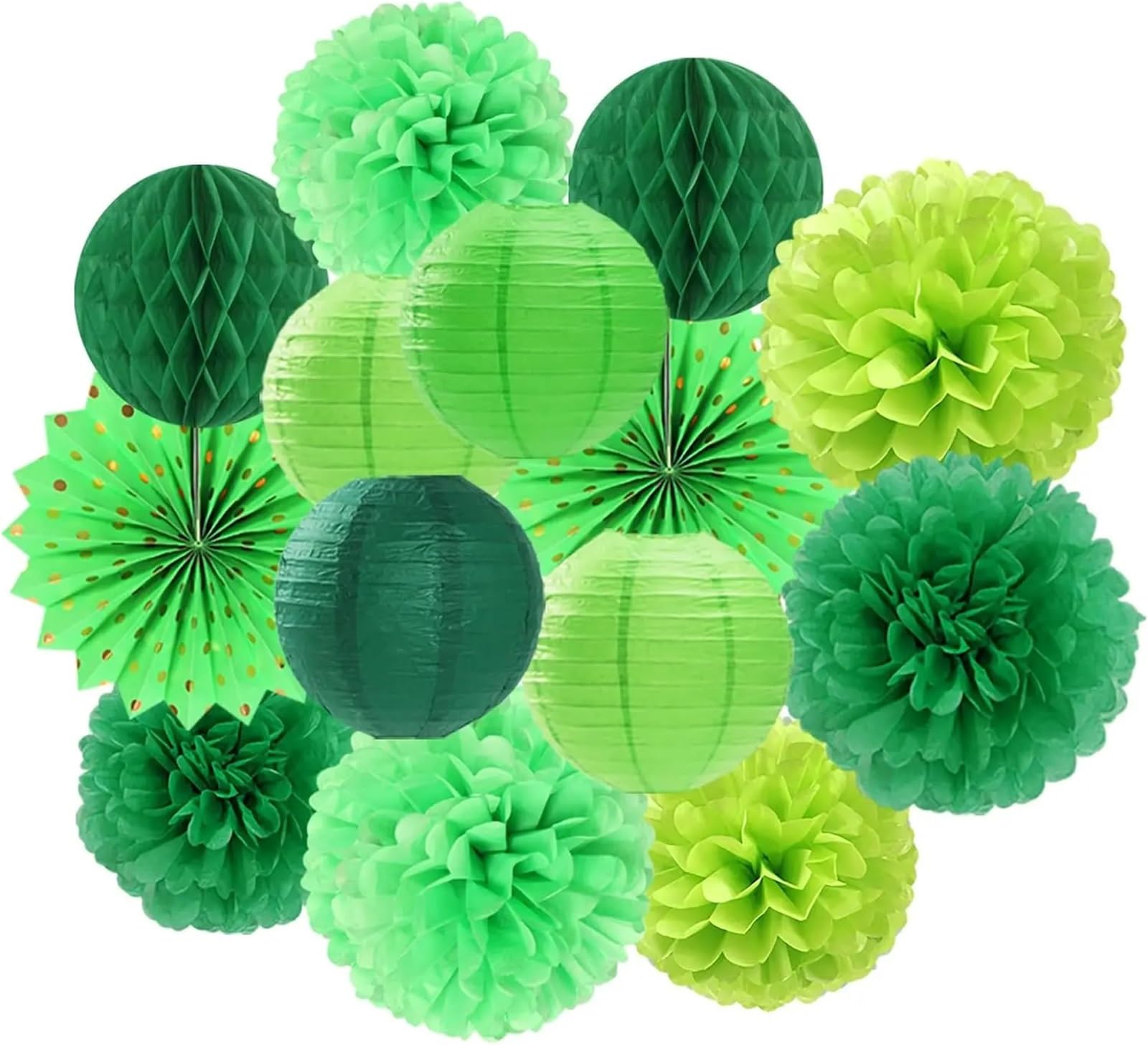 14Pcs Lantern Tissue Pom Poms Honeycomb for Wedding Bridal Shower Birthday Party Decoration for Wedding Party(Green)