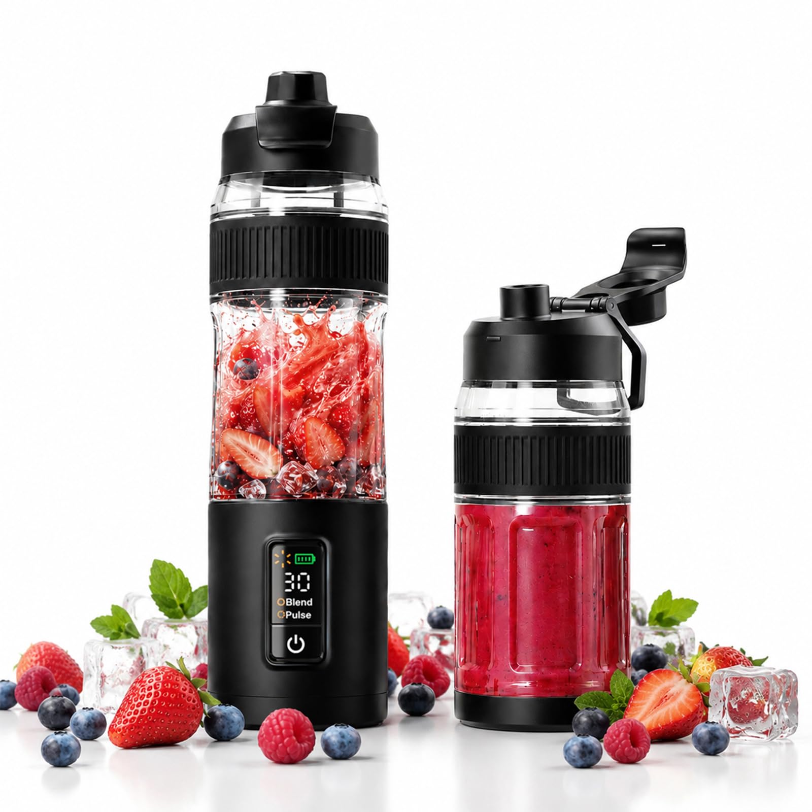 Blender Portable pour Smoothies Shakes Mini Mixeur 600ml | Individuel To Go avec Écran LED, Blender Sans Fil Puissant 220W, Rechargeable Type-C 12V pour Voyage Sport Bureau Noir