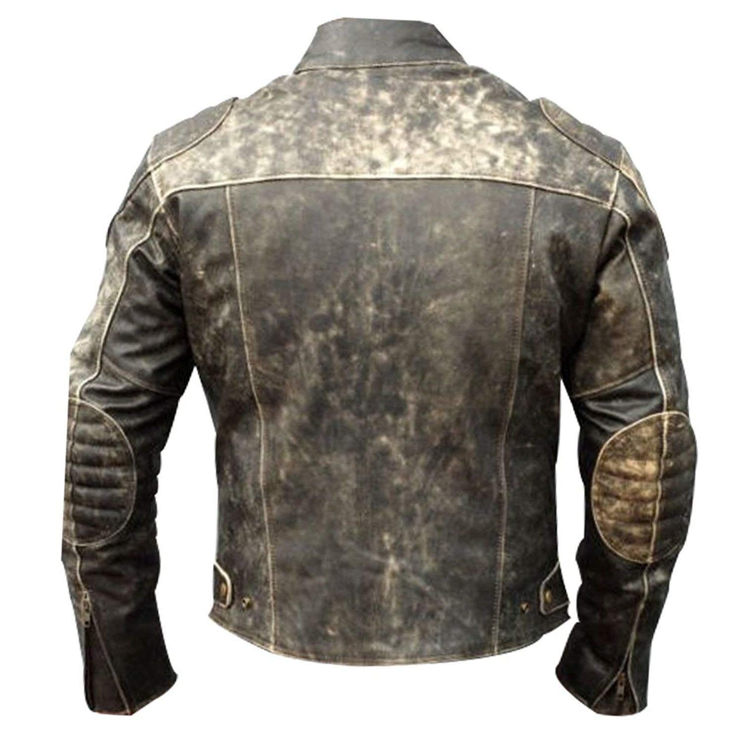 Męska antyczna czarna vintage postarzana retro motocyklowa skórzana kurtka