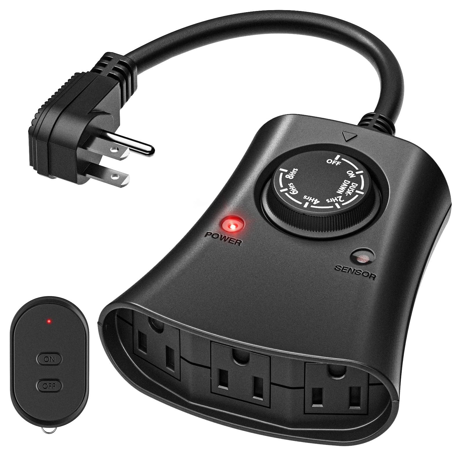 Lights Plug Timer Outdoor, Dusk to Dawn Electrical Timer Switch with Remote, Waterproof 3 Grounded Electrical Outlets for Halloween Christmas Holiday Lights Patio Yard Garden, UL Listed, 15A 1/2HP