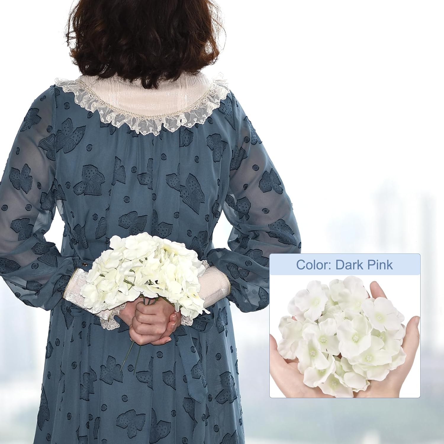 MECCANIXITY Silk Artificial Hydrangea Flowers, White Artificial Flowers Heads with Stems, Full Hydrangea Flowers for Wedding Centerpieces, Party Decoration 64 Set