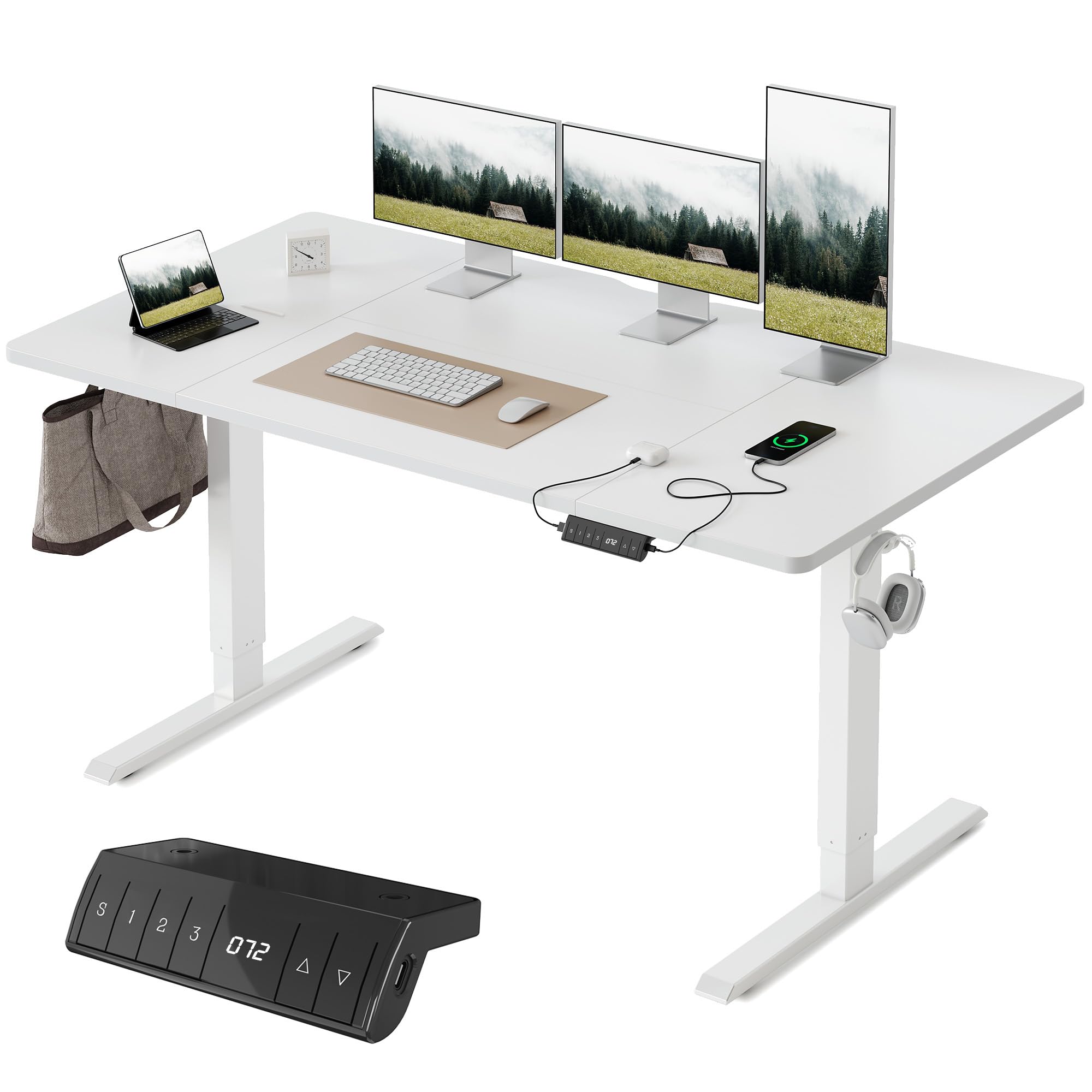 Amazon | FEZIBO 電動 昇降デスク USB-A/Type-C付き 幅160cm 奥行80cm