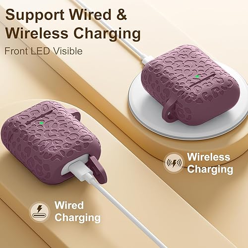 Vista 164 de Funda para Airpods de 2ª y 1ª, silicona suave, leopardo, compatible con Apple AirPods de 2ª/1ª generación de carga con llavero, a prueba de golpes