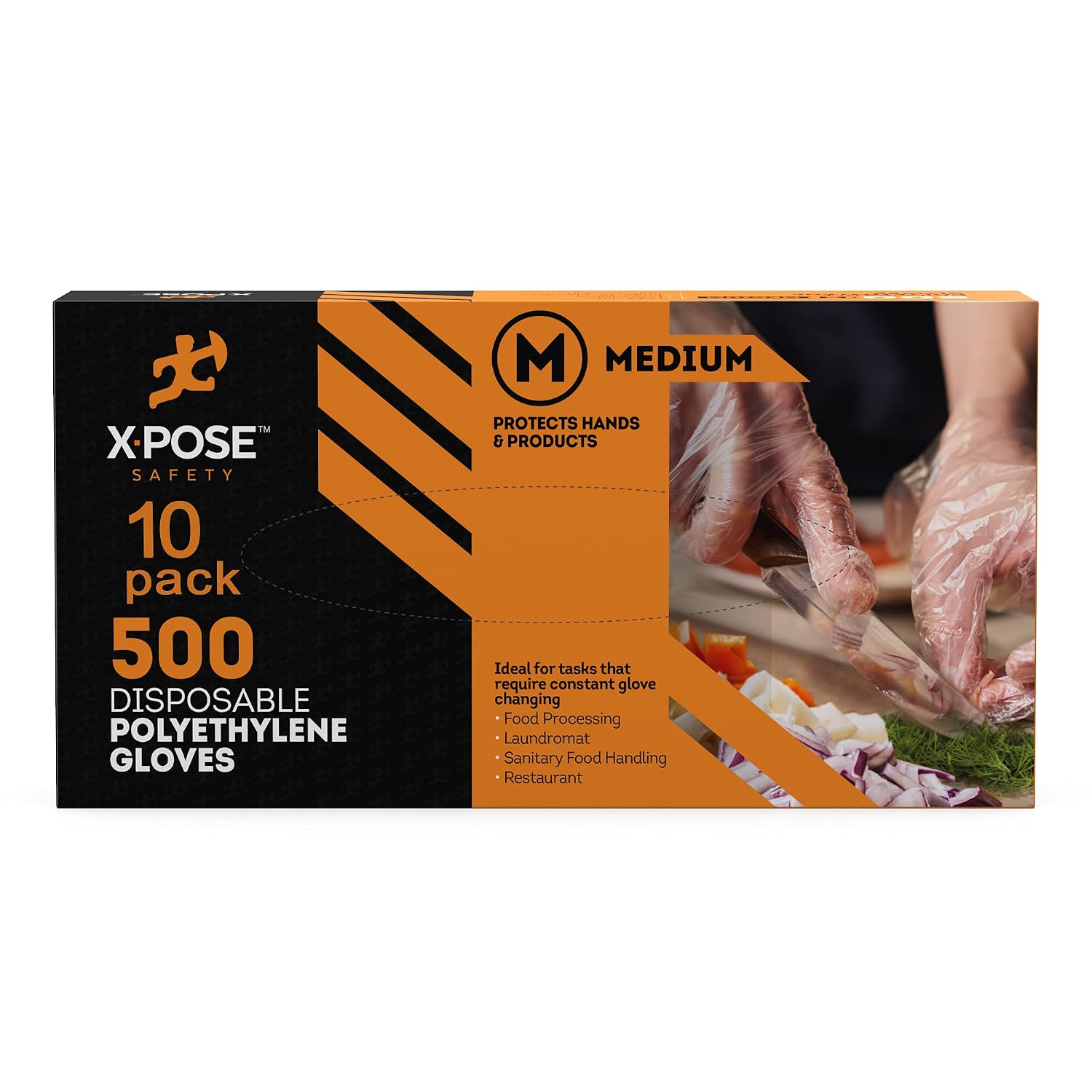 Xpose Safety Clear Disposable Poly Gloves - 500 Medium - 10 Pack - Non Latex Gloves - Kitchen Prep