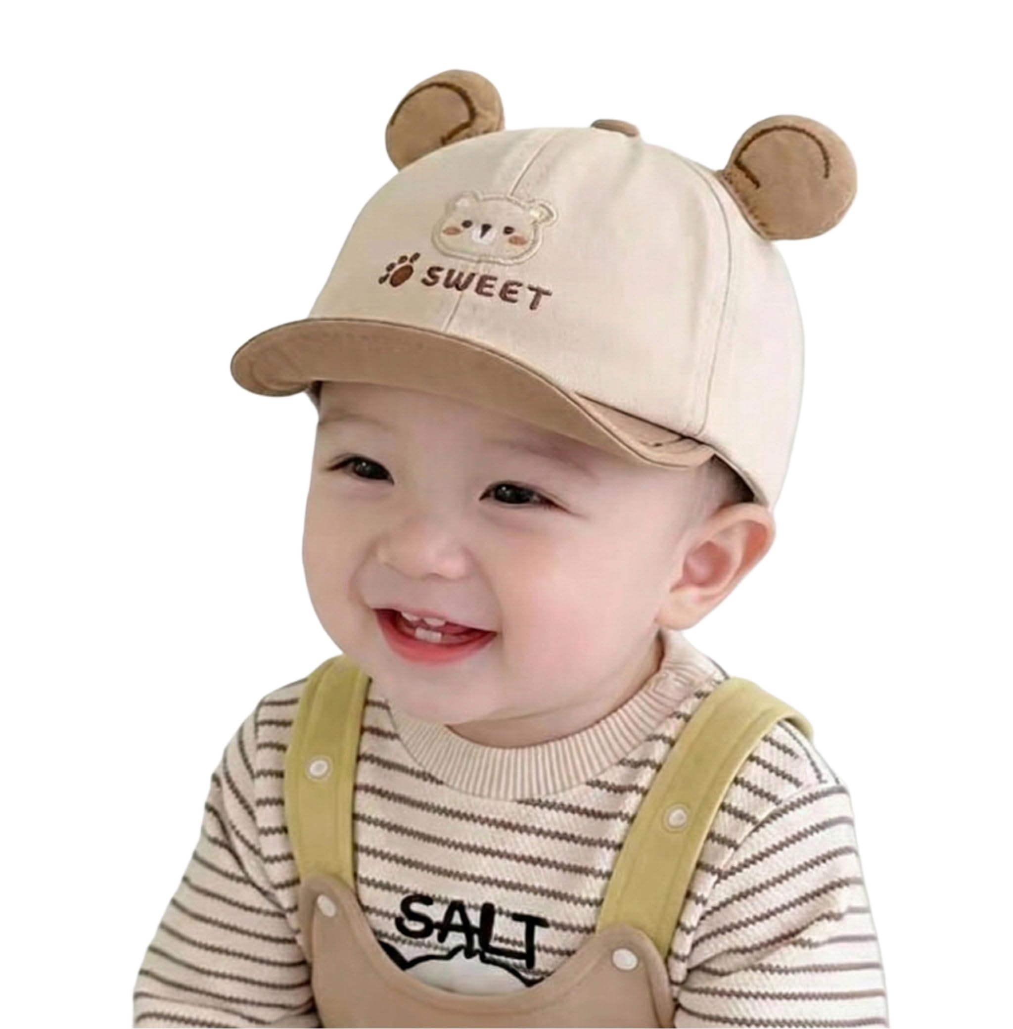 Baby Summer Cap for Boy & Girl, Kids Korean Style Comfortable, Breathable Lightweight Cotton Adjustable, Cute Bear (Age 6-24 Months)-image-7