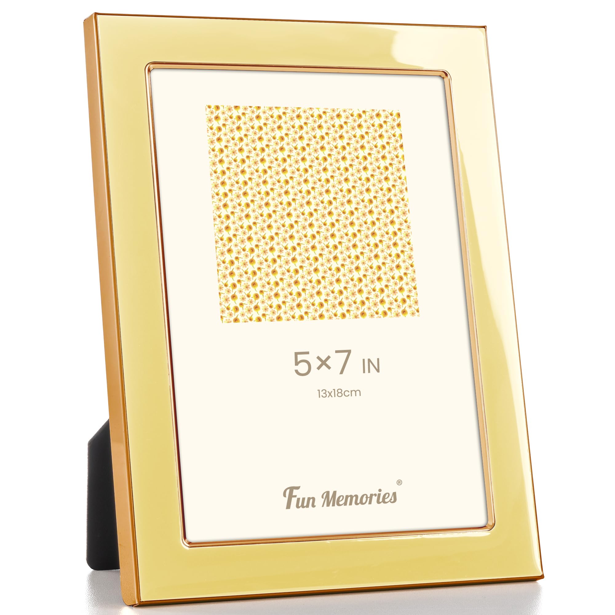 Fun Memories Bilderrahmen aus emailliertem Glas, 12,7 x 17,8 cm, mit goldfarbenem Metallrand und Staffelei zum Präsentieren von Bilderrahmen auf Arbeitsplatten, Tischplatten, Bücherregalen