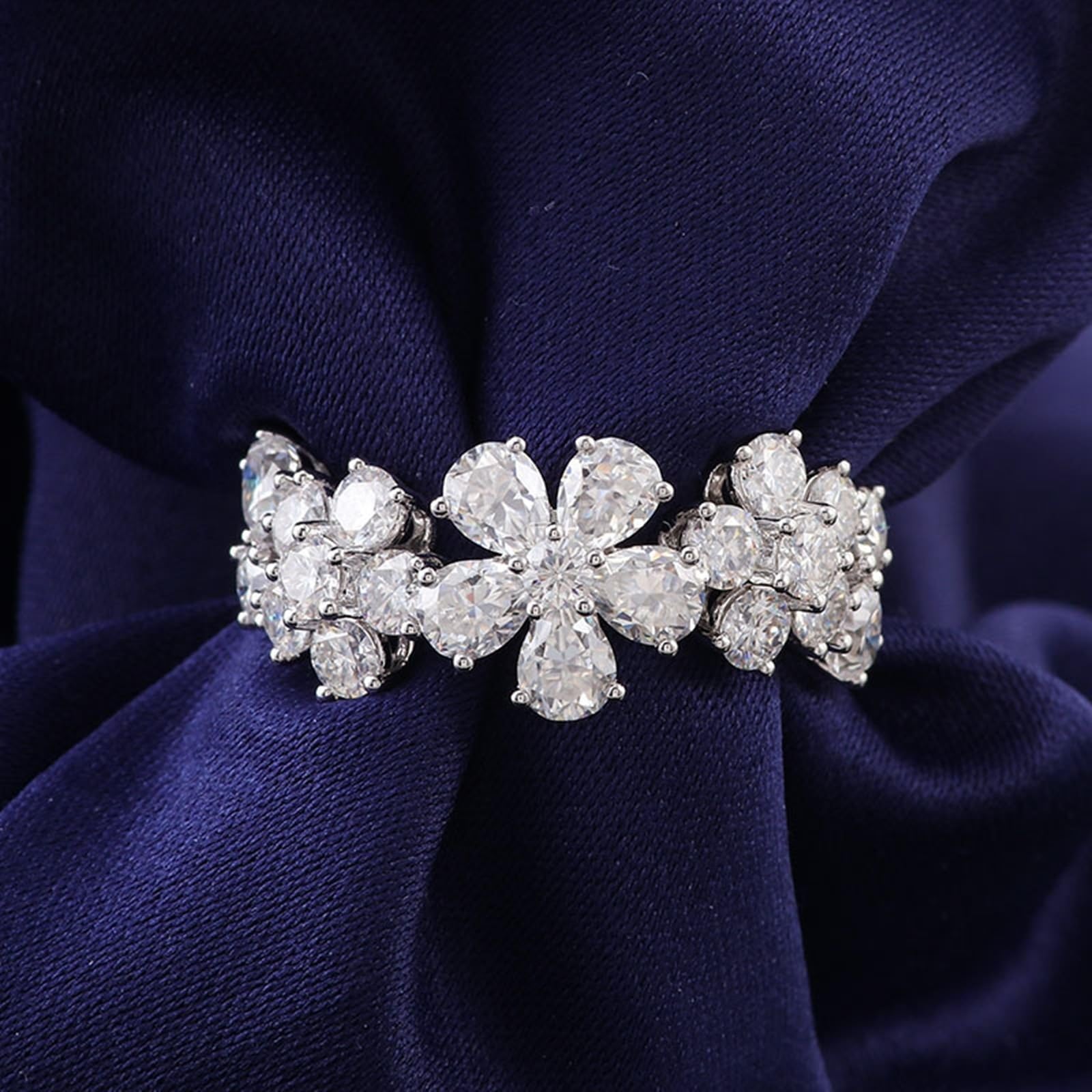 Anillo de mujer de oro blanco de 9 quilates, anillo de mujer anillos de flores mujeres