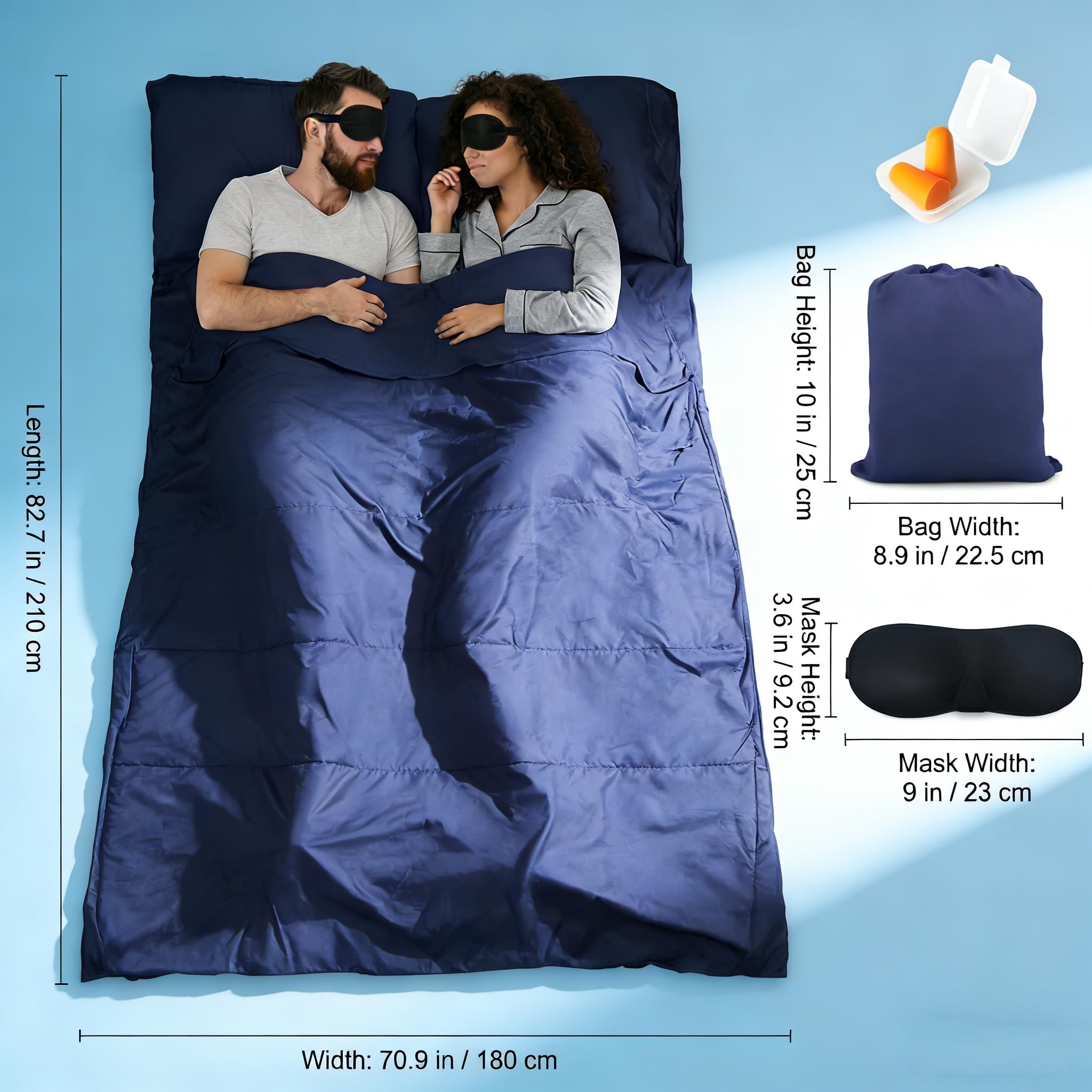 Wkładka do śpiwora 180 x 210 cm, ultralekkie i miękkie prześcieradła podróżne, przenośne, duże wkładki do śpiwora dla dorosłych, idealna na kemping, do hoteli, wędrówek z plecakiem i na letnie