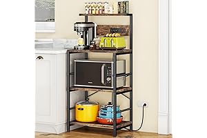 Multifunctional Microwave Table: Bakers Rack with 3 Power Outlets