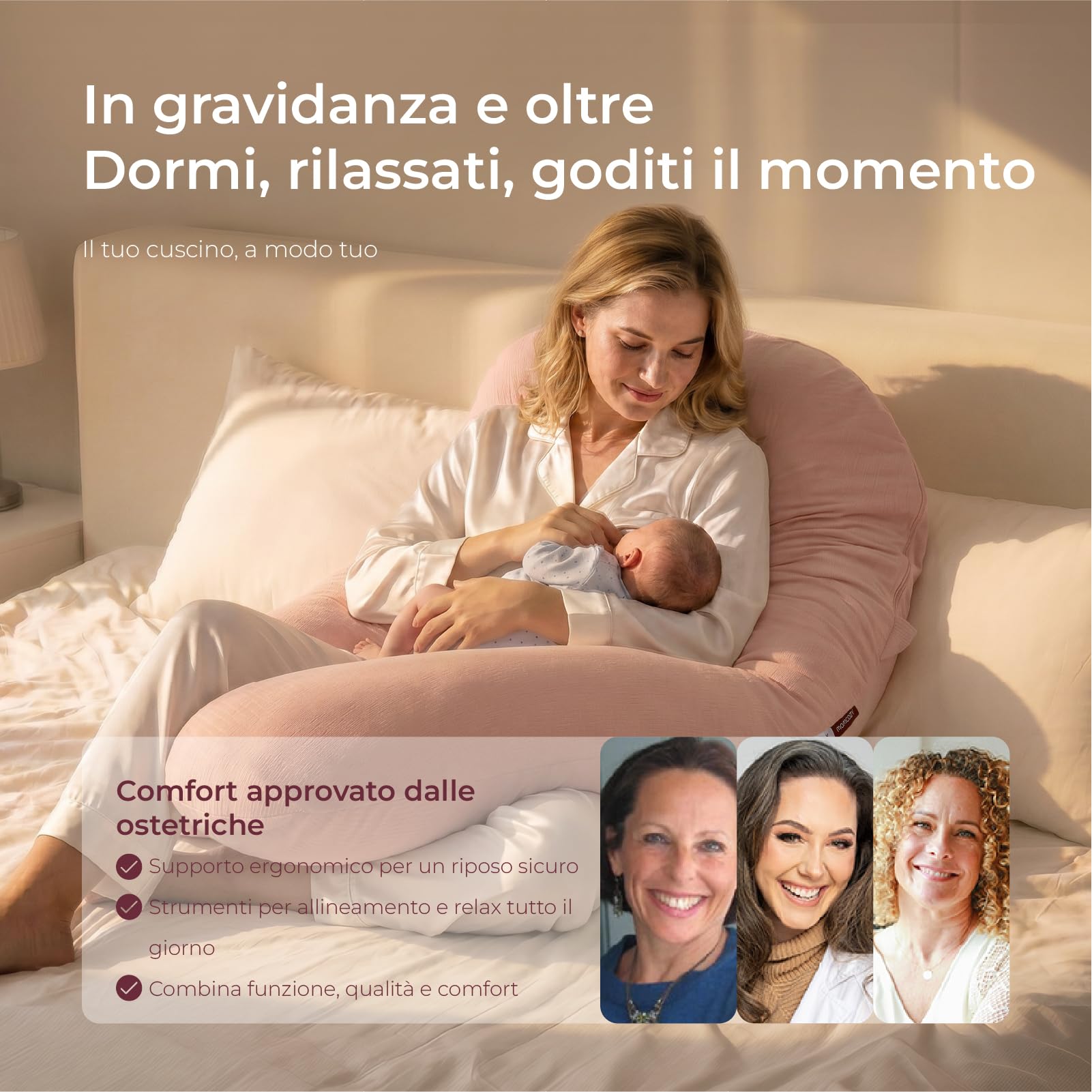 momcozy U Lite Cuscino Gravidanza, Cuscino Premaman Simmetrico per Dormire sul Fianco, Supporto per Pancia, Schiena, Fianchi e Gambe, Tessuto Crêpe di Cotone Elasticizzato, Più Stretto e Leggero
