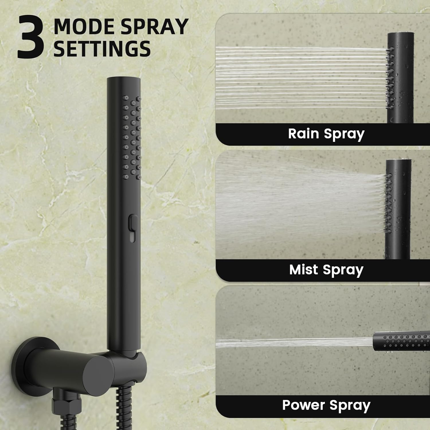 Round Shower Faucet Set with Hydro Power Temperature Display, Shower System Bathroom 12 Inch Shower Head with Handheld Spray, Wall Mounted Shower Fixtures with Shower Valve and Trim Kit, Matte Black