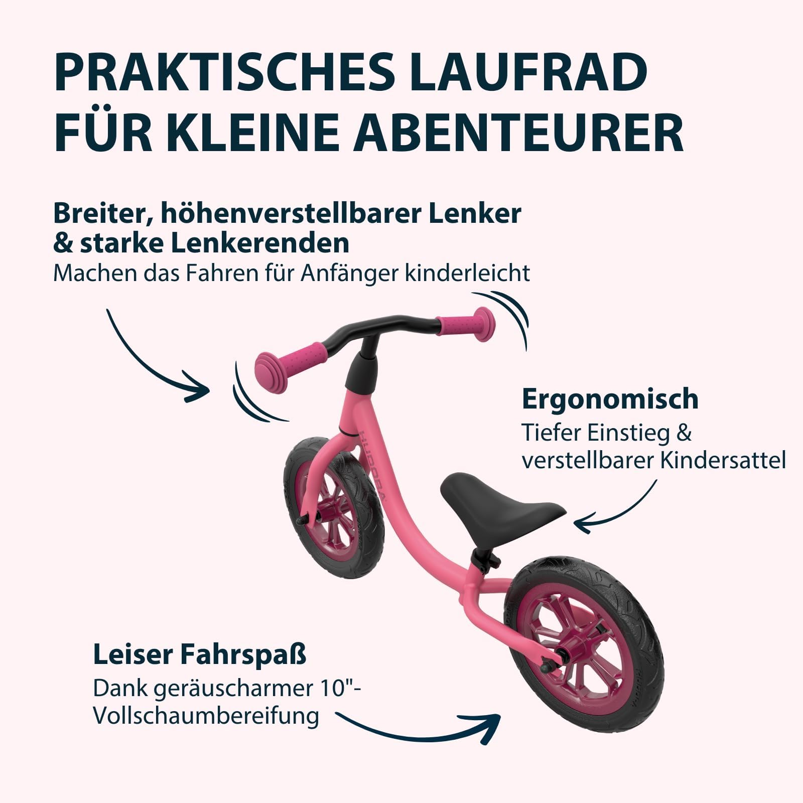 HUDORA Laufrad Up 10 Zoll in versch. Farben - Leichtes Lauflernrad - Gleichgewichtsrad mit hoher Kippstabilität - Lauflernspielzeug für Kinder - Kinderspielzeug mit 2 Rädern
