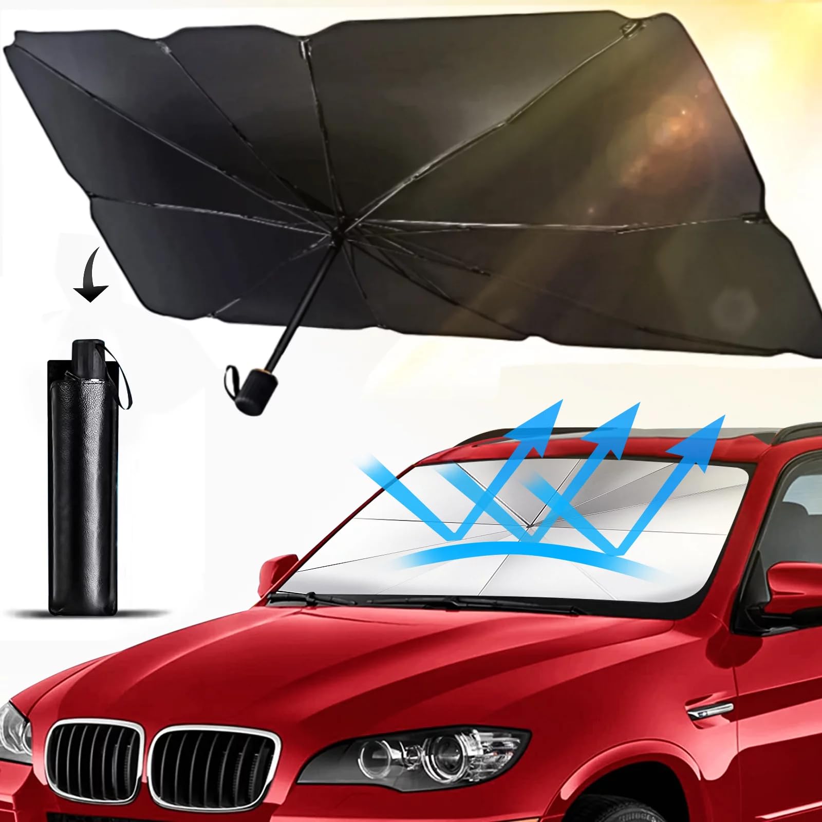 1 PCS Car Sun Shade Windshield Cover, Umbrella Windshield Sun Shade for Car Front Window，Sun Protection & Heat Insulation Foldable Sun Shade，Full Cover Sun Shade for Most Vehicles