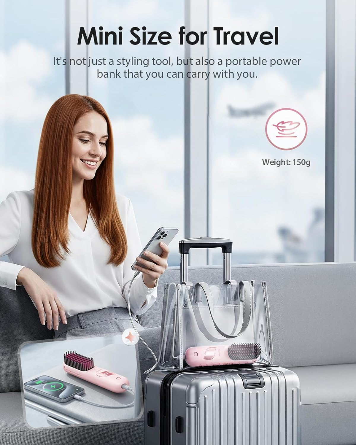 Cordless Hair Straightener Brush with Charging Dock, Portable Travel Hair Straightening Brush with 300M Negative Ions, 10,000mAh Battery, Fast Heating Anti-Frizz Ionic Styling Comb for Women