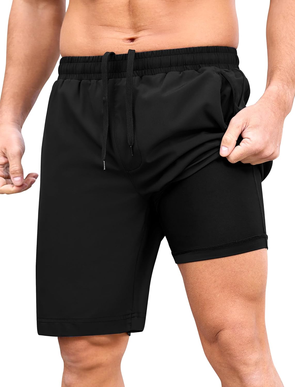 SILKWORLD Running Shorts for Men Quick Dry 9 Inch Basketball Athletic Shorts 2 in 1 Gym Workout Shorts with Pockets