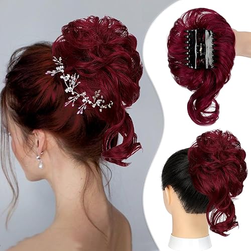 Moño de pelo desordenado con clip de garra para mujer, ondulado y rizado, moños de pelo con clip de garra, extensiones de cabello despeinado para