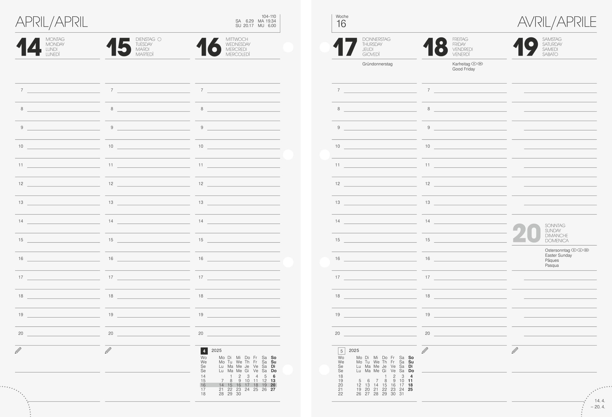 BRUNNEN Weekly Replacement Calendar Model 796 (2025), 2 Pages = 1 Week, A5, 128 Pages