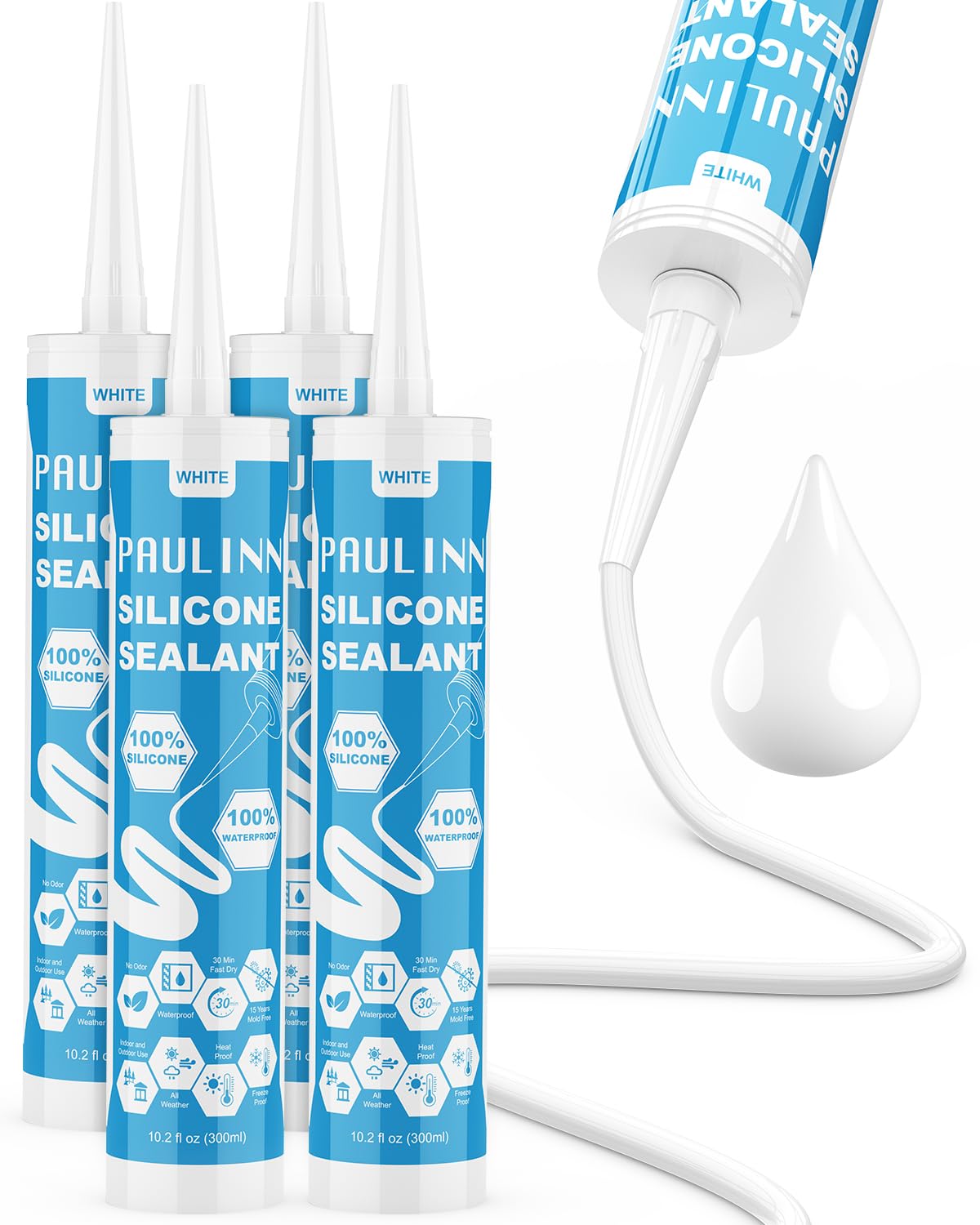 PAULINN Silicone Caulk White (4 Packs)