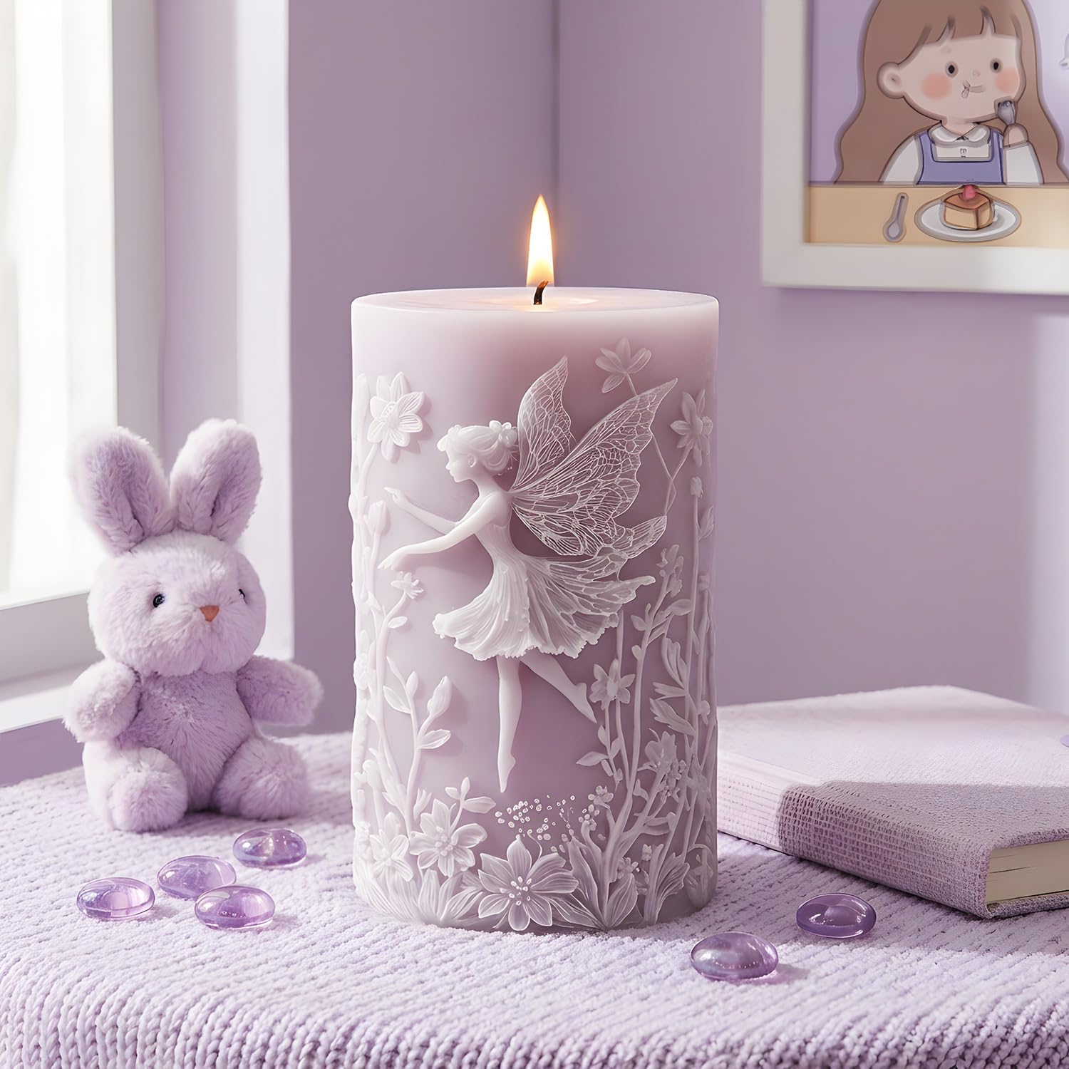 3D Flower Fairy Cylinder Candle Molds Flower Elf Pillar Silicone Candle Mold for Candles Making Resin Casting Aromatherapy Candles Handmade Wax Home Decor image 5