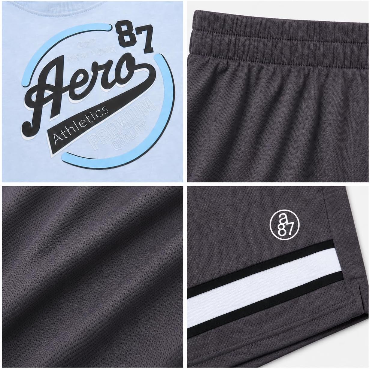 AEROPOSTALE Boys Shorts Set - 2 Piece Lightweight Short Sleeve Jersey T-Shirt and Mesh Shorts for Boys (Sizes: 8-12)