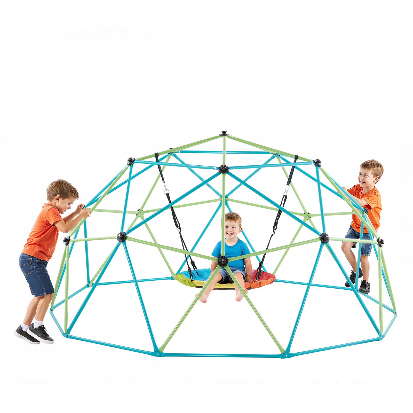 VEVOR Kletterkuppel geometrisches Klettergerüst (305 cm breit) mit Tellerschaukel, 453 kg belastbares Klettergerüst, Klettergerät für Kinder von 3 bis 10 Jahren Gartenspielzeug Spielplatz