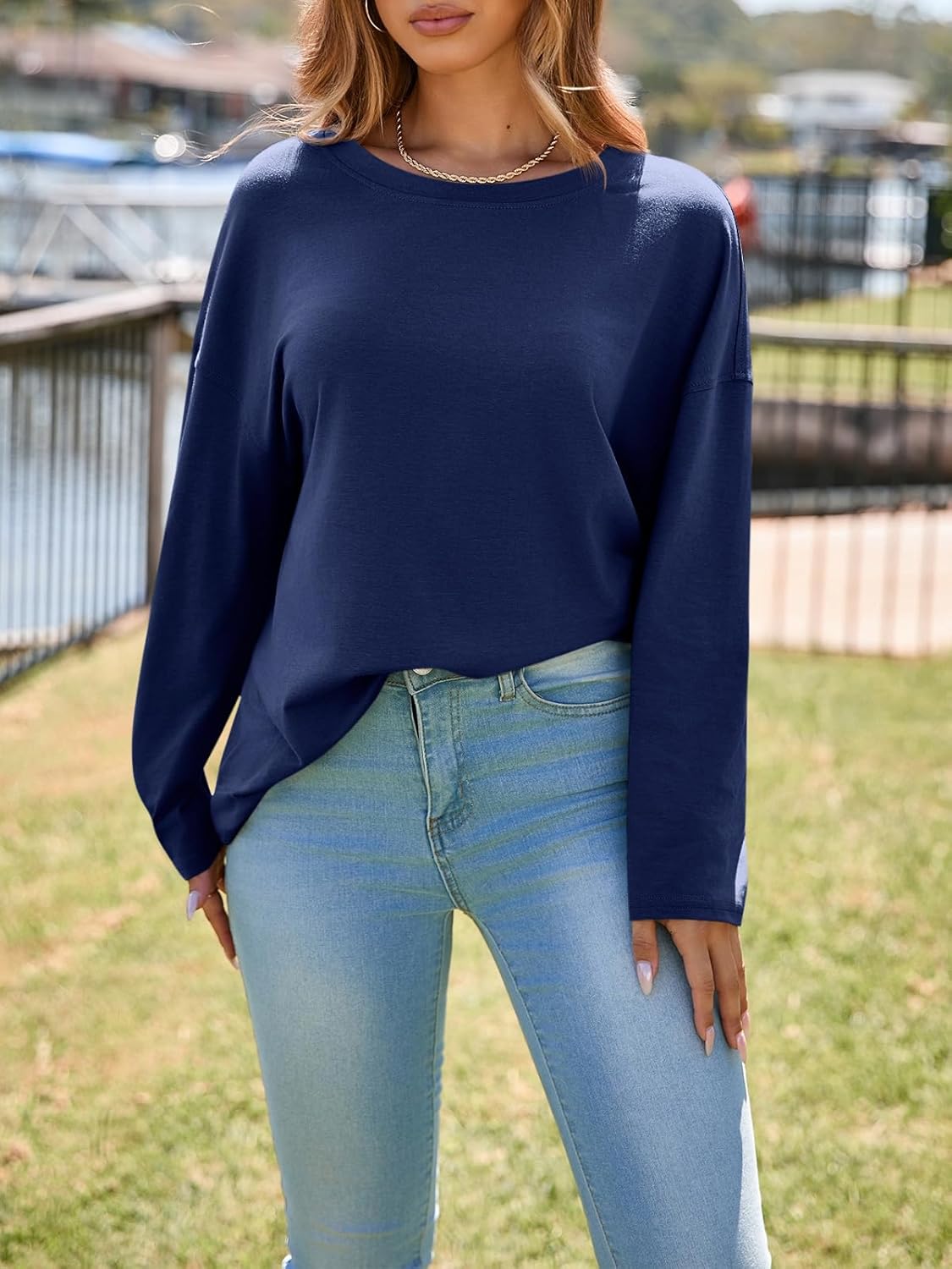 Cicy Bell Womens Oversized Long Sleeve T Shirts Casual Crewneck Trendy Tunic Tops 2025 Loose Fit Basic Tees - Image 3