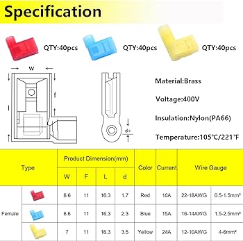 smseace 120Pcs Right Angle Spade Connector 22-18/16-14/12