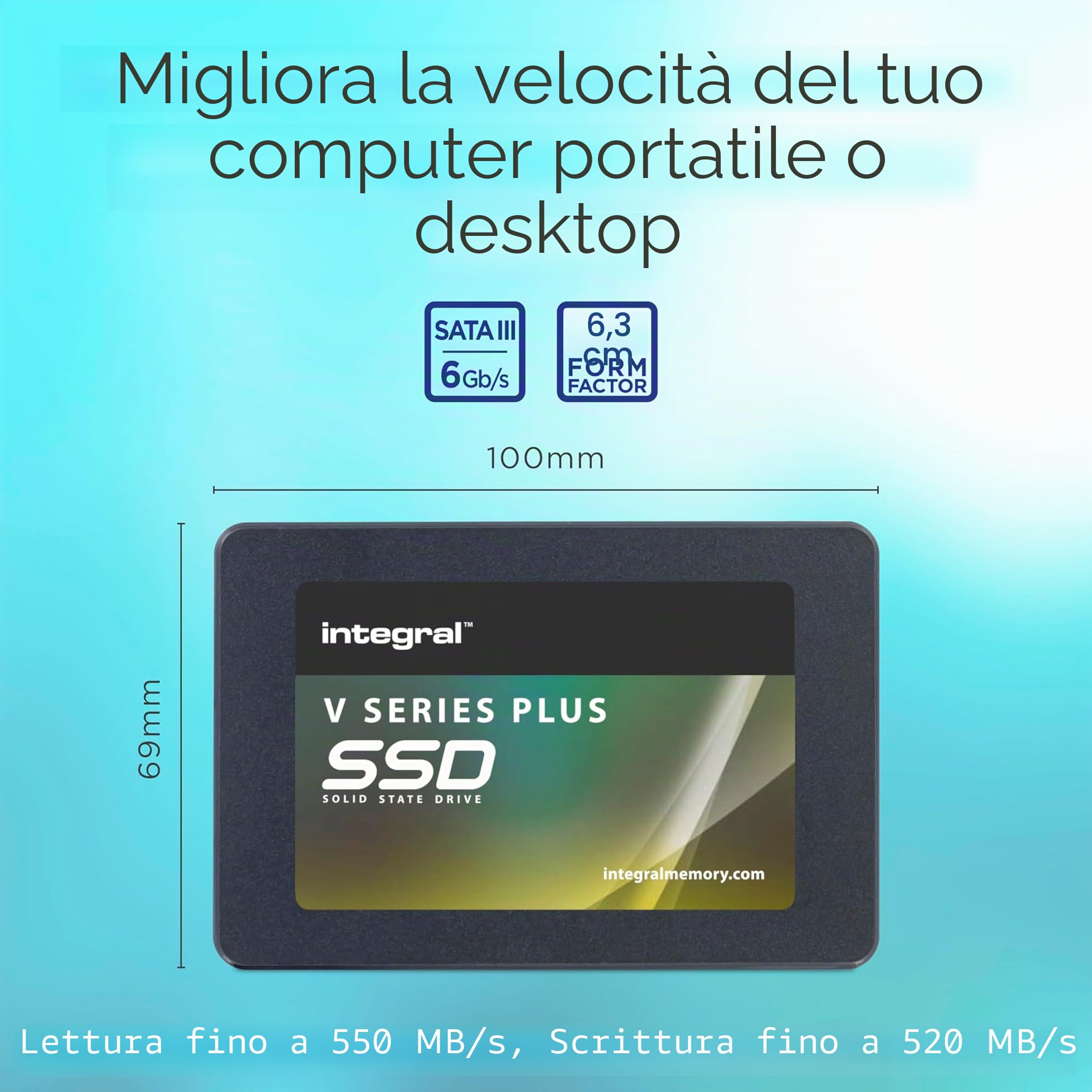 Integral V Series V2 PLUS SSD 1TB interno SATA III 2.5, fino a 550 MB/S in lettura 520 MB/S in scrittura