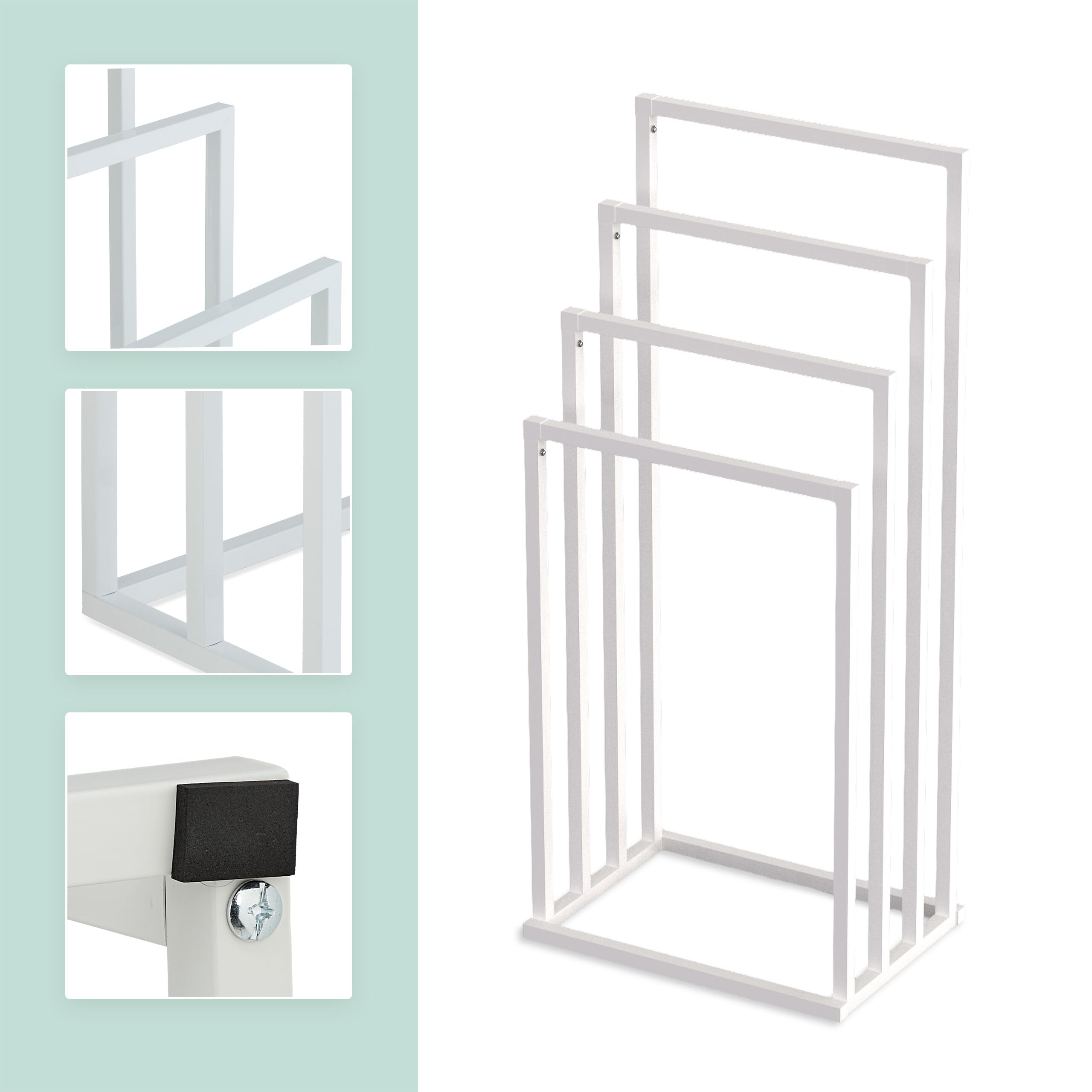 Toallero Relaxdays, HxBxT: 96,5 x 45 x 29 cm, Metal, 4 Varillas, Soporte de Toallas, baño, Blanco