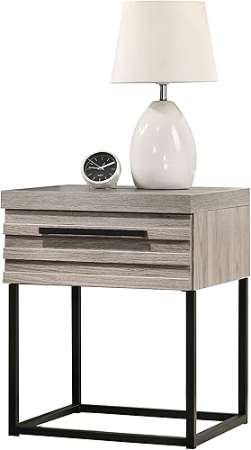 Miniatura 5 de Roundhill Furniture Alvear Mesita de noche contemporánea de madera con base de metal, tamaño único, gris desgastado