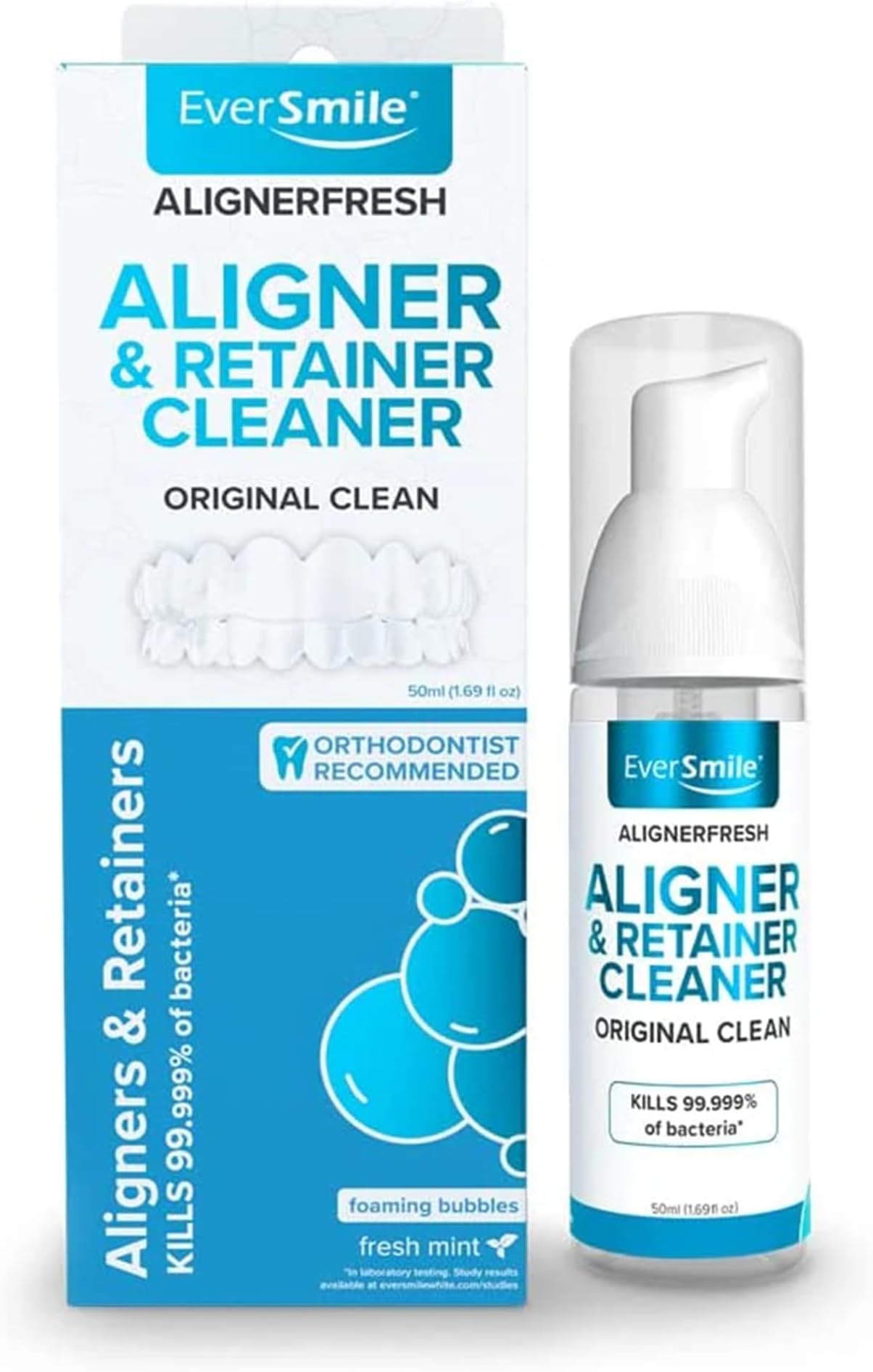 WhiteFoam Clear Retainer Cleaner - Works On Invisalign, Dentures, ClearCorrect, Essix, Vivera and.