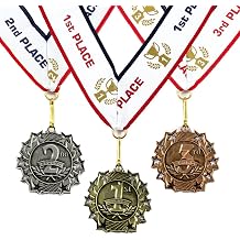 All Quality 1st 2nd 3rd Place Ten Star Award Medals - 3 Piece Set Gold, Silver, Bronze Includes Neck Ribbon