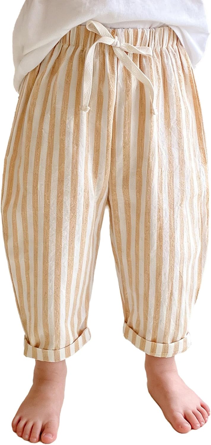 ACSUSS Toddler Striped Pants Baby Boys Girls Elastic Waistband Harem Pants Casual Summer Trousers