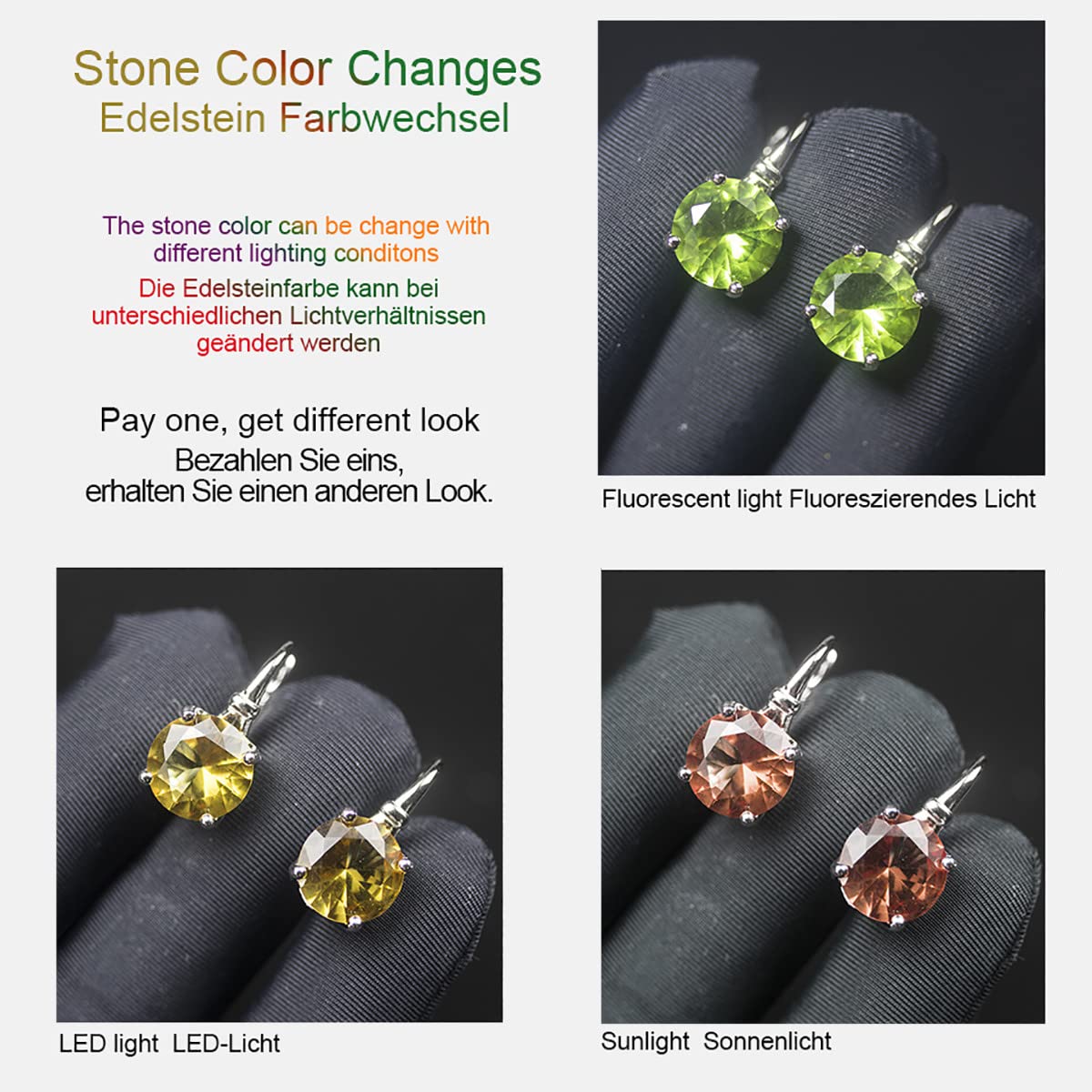 Pendientes Sultanit de plata de ley 925 que cambian de color, redondos, 10 mm, joyería de diáspora creada para regalo de mujer, cierre inglés, Piedra, diáspora sintética